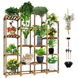 uneedem tall shelf for multiple plants indoor outdoor 14 tiers 16 pot holder large rack wood stand shelves for room corner balcony garden patio