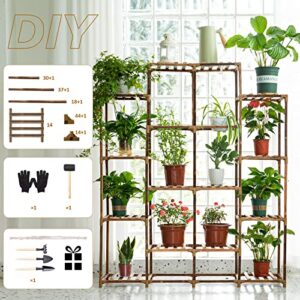 Uneedem Tall Shelf for Multiple Plants Indoor Outdoor 14 Tiers 16 Pot Holder Large Rack Wood Stand Shelves for Room Corner Balcony Garden Patio