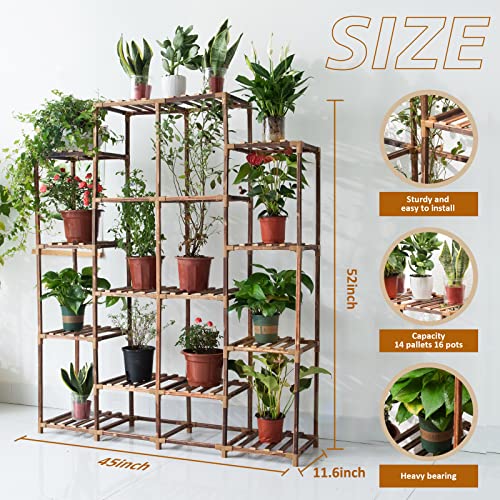 Uneedem Tall Shelf for Multiple Plants Indoor Outdoor 14 Tiers 16 Pot Holder Large Rack Wood Stand Shelves for Room Corner Balcony Garden Patio