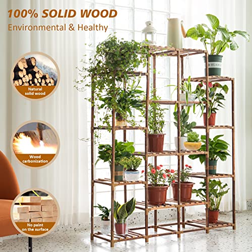 Uneedem Tall Shelf for Multiple Plants Indoor Outdoor 14 Tiers 16 Pot Holder Large Rack Wood Stand Shelves for Room Corner Balcony Garden Patio