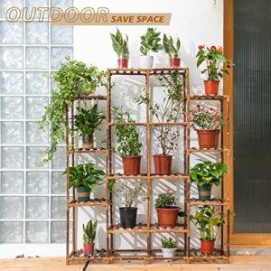 Uneedem Tall Shelf for Multiple Plants Indoor Outdoor 14 Tiers 16 Pot Holder Large Rack Wood Stand Shelves for Room Corner Balcony Garden Patio