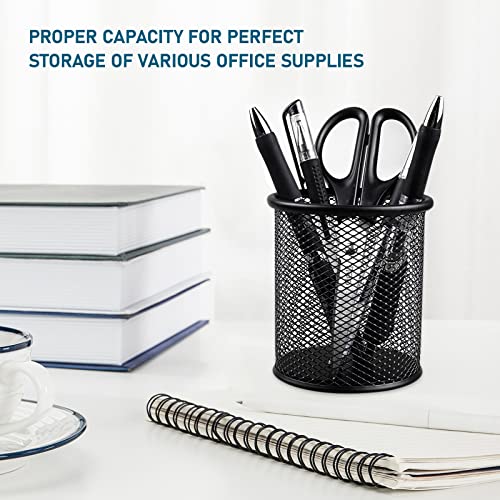 QYH Mesh Pen Cup Metal Pencil Holder for Desk 6 Packs Black Pen Organizer Office 3.54x3.93 Inch