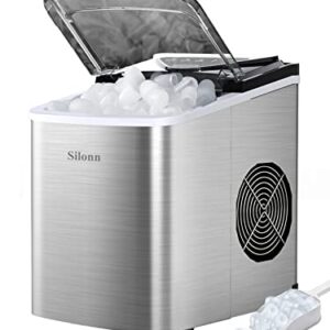 Silonn Ice Makers Countertop 9 Bullet Ice Cubes Ready in 6 Minutes & Perfectware - PW Icebags-DS-100ct 10lb Ice Bags with Drawstring-100ct