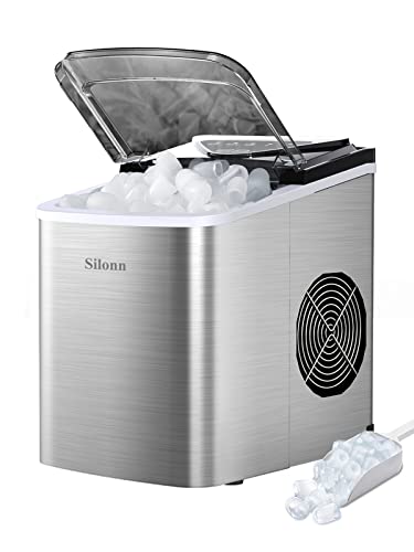 Silonn Ice Makers Countertop 9 Bullet Ice Cubes Ready in 6 Minutes & Perfectware - PW Icebags-DS-100ct 10lb Ice Bags with Drawstring-100ct