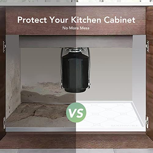 Under the Sink Mat Waterproof, Under Kitchen Sink Liner Mat 22”x34”, Silicone Under Sink Mats and Protectors for Kitchen Bathroom, Flexible & Thick Under Sink Drip Tray with Lip to Catch Water, White