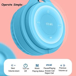 Kids Bluetooth Headphones, On-Ear Wireless Bluetooth 5.0 Headsets, Comfortable Protein Earpad & Folding Storage, Stereo Shock Bass Headphones with Mic for Learning Online Lessons Music Game (Blue)