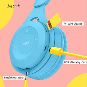 Kids Bluetooth Headphones, On-Ear Wireless Bluetooth 5.0 Headsets, Comfortable Protein Earpad & Folding Storage, Stereo Shock Bass Headphones with Mic for Learning Online Lessons Music Game (Blue)