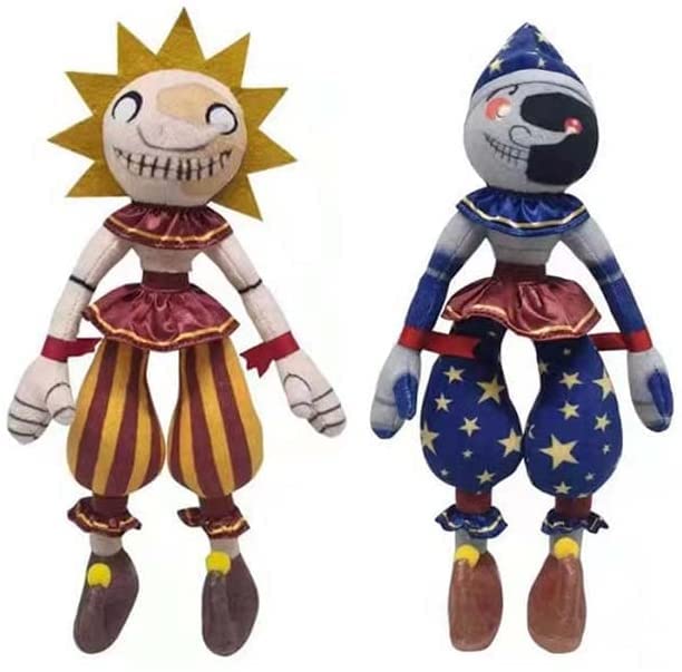 ULTHOOL Sun Moondrop Plush, FNAF Security Breach Clown Figure, 2Pcs 11in Sundrop Moondrop Plushies Toy for Kids and Game Fans Gift (Sun&Moon Clown 2pcs)