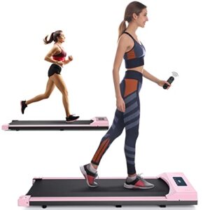 Walking Pad Treadmill, 2.5HP Under Desk Treadmill Portable, Desk Treadmill for Office Under Desk, Walking Treadmill Electric Quiet for Home/Apartment/Flat with Remote Control and LED Dispaly Pink