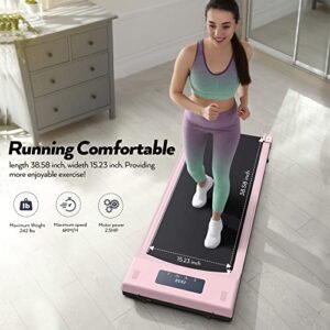 Walking Pad Treadmill, 2.5HP Under Desk Treadmill Portable, Desk Treadmill for Office Under Desk, Walking Treadmill Electric Quiet for Home/Apartment/Flat with Remote Control and LED Dispaly Pink