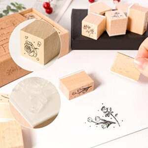 Wooden Plant Patterns Rubber Stamp - Plant and Flower Decorative Wooden Rubber Stamp Set for DIY Craft Card Scrapbooking Supplies Photo Album, Hand Book, Planner, Scrapbooking, 12Pcs