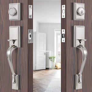 natsukage front door handle double door lock set satin nickel entrance handle set with dummy heavy-duty adjustable handle sets with deadbolt and lever handle reversible for right & left handed