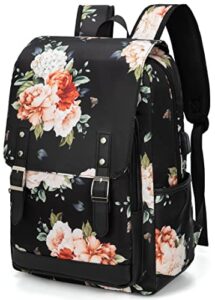 ledaou school backpack for teen girls women bookbag school bag 15.6 inch laptop backpack daypack for school travel (floral black-2)