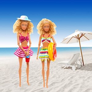ENOCHT 31 Pcs Doll Swimwear Clothes and Accessories Including 10 Bikini Swimsuit, 2 Swimming Ring, 1 Surf Skateboard, 1 Drink, 1 Bucket,2 Hat and 10 pcs Shoes for 11.5 inch Doll