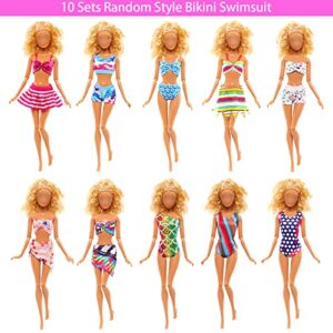 ENOCHT 31 Pcs Doll Swimwear Clothes and Accessories Including 10 Bikini Swimsuit, 2 Swimming Ring, 1 Surf Skateboard, 1 Drink, 1 Bucket,2 Hat and 10 pcs Shoes for 11.5 inch Doll