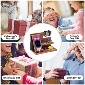 Gifts for Men Wood Phone Docking Station Key Wallet Stand Watch Organizer Men Father Husband Wife Male Idea Gadgets Bedside Organiser Anniversary Birthday Gifts for Him Boyfriend Husband Gifts for Dad