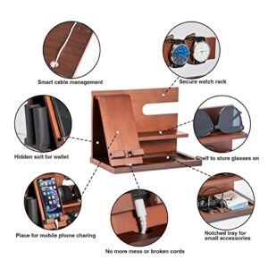 Gifts for Men Wood Phone Docking Station Key Wallet Stand Watch Organizer Men Father Husband Wife Male Idea Gadgets Bedside Organiser Anniversary Birthday Gifts for Him Boyfriend Husband Gifts for Dad