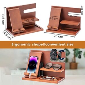 Gifts for Men Wood Phone Docking Station Key Wallet Stand Watch Organizer Men Father Husband Wife Male Idea Gadgets Bedside Organiser Anniversary Birthday Gifts for Him Boyfriend Husband Gifts for Dad