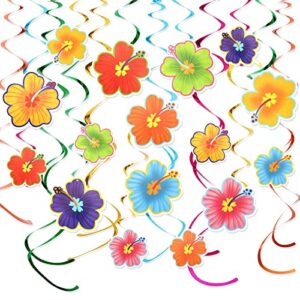 30 pcs hawaiian luau party hanging swirls tropical hibiscus swirls flower foil swirl ceiling decorations hawaiian party accessories for tiki cocktail pool beach summer luau birthday party supplies