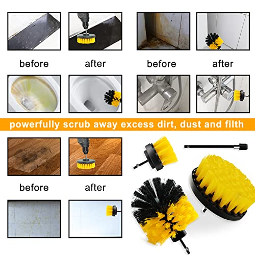 Cleaning Drill Brush Set, 4 Pack Power Scrubber Brush Set, Drill Brush Attachment for Power Drill, mobzio All Purpose Drill Scrubber Brush Kit for Shower, Grout, Bathroom, Floor, Tub, Tile, Kitchen