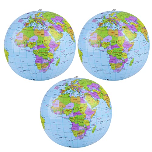 Cobee Inflatable Globes, 3 Pcs PVC World Globe Balls, Globe of The World, Earth Beach Balss for Beach School Office Education Teaching(16 Inch Before Inflated, 12 Inch After Inflated)