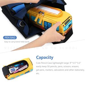 LEDAOU Cute Pencil Case for Kids Girls Boys Pencil Pouch kawaii Pen Pencil Box Bag Holder for School Students (Yellow School Bus)