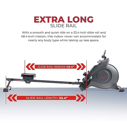 Sunny Health & Fitness Smart Magnetic Rowing Machine with Extended Slide Rail with Exclusive SunnyFit® App Enhanced Bluetooth Connectivity – SF-RW522016