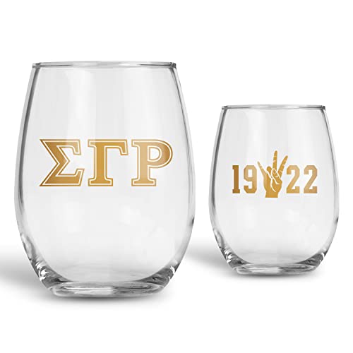 Bad Bananas BBGreek Sigma Gamma Rho Official Vendor - Set of Two 21 oz Stemless Wine Glasses with 10k Gold Ink - 1922 - SGRho - Sorority Paraphernalia