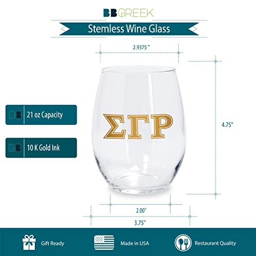 Bad Bananas BBGreek Sigma Gamma Rho Official Vendor - Set of Two 21 oz Stemless Wine Glasses with 10k Gold Ink - 1922 - SGRho - Sorority Paraphernalia