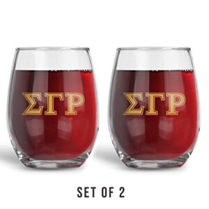 Bad Bananas BBGreek Sigma Gamma Rho Official Vendor - Set of Two 21 oz Stemless Wine Glasses with 10k Gold Ink - 1922 - SGRho - Sorority Paraphernalia