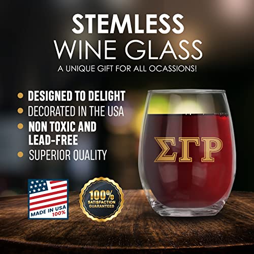 Bad Bananas BBGreek Sigma Gamma Rho Official Vendor - Set of Two 21 oz Stemless Wine Glasses with 10k Gold Ink - 1922 - SGRho - Sorority Paraphernalia