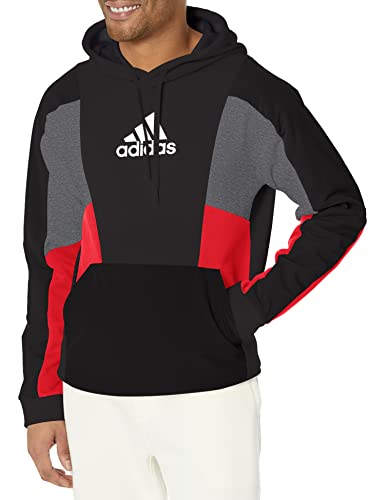 adidas Men's Essentials Colorblock Hoodie, Black/Dark Grey Heather, Medium