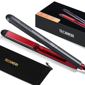 techmeri hair straightener and curler 2 in 1, flat iron hair straightener with 5 temp, titanium flat iron with dual voltage, temperature memory