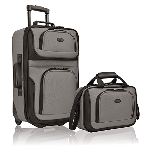 U.S. Traveler Rio Rugged Fabric Expandable Carry-on Luggage Set, Grey, 2 Wheel