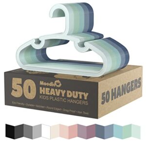 recycled plastic kids hangers | 13.5" heavy duty big kids plastic hangers | bulk pack childrens hangers plastic, large toddler hangers for clothes | child size (2-12yrs | 50 pack, blues)