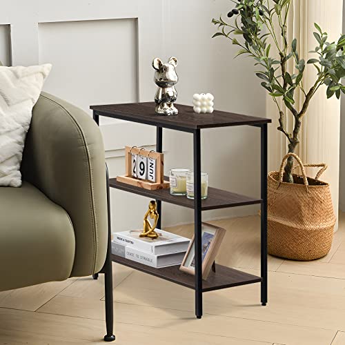 WEENFON End Table, 3-Tier Side Table, Nightstand with Storage Shelves, Industrial Tall Side Table for Small Spaces, Living Room, Bedroom,Dinning Room, Dark Brown