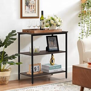 WEENFON End Table, 3-Tier Side Table, Nightstand with Storage Shelves, Industrial Tall Side Table for Small Spaces, Living Room, Bedroom,Dinning Room, Dark Brown