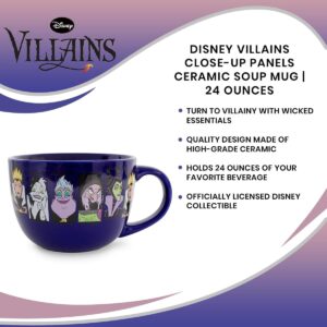 Disney Villains Close-Up Panels Ceramic Soup Mug | Bowl For Ice Cream, Cereal, Oatmeal | Large Coffee Cup For Espresso, Caffeine, Beverages | Halloween Gifts and Collectibles | Holds 24 Ounces
