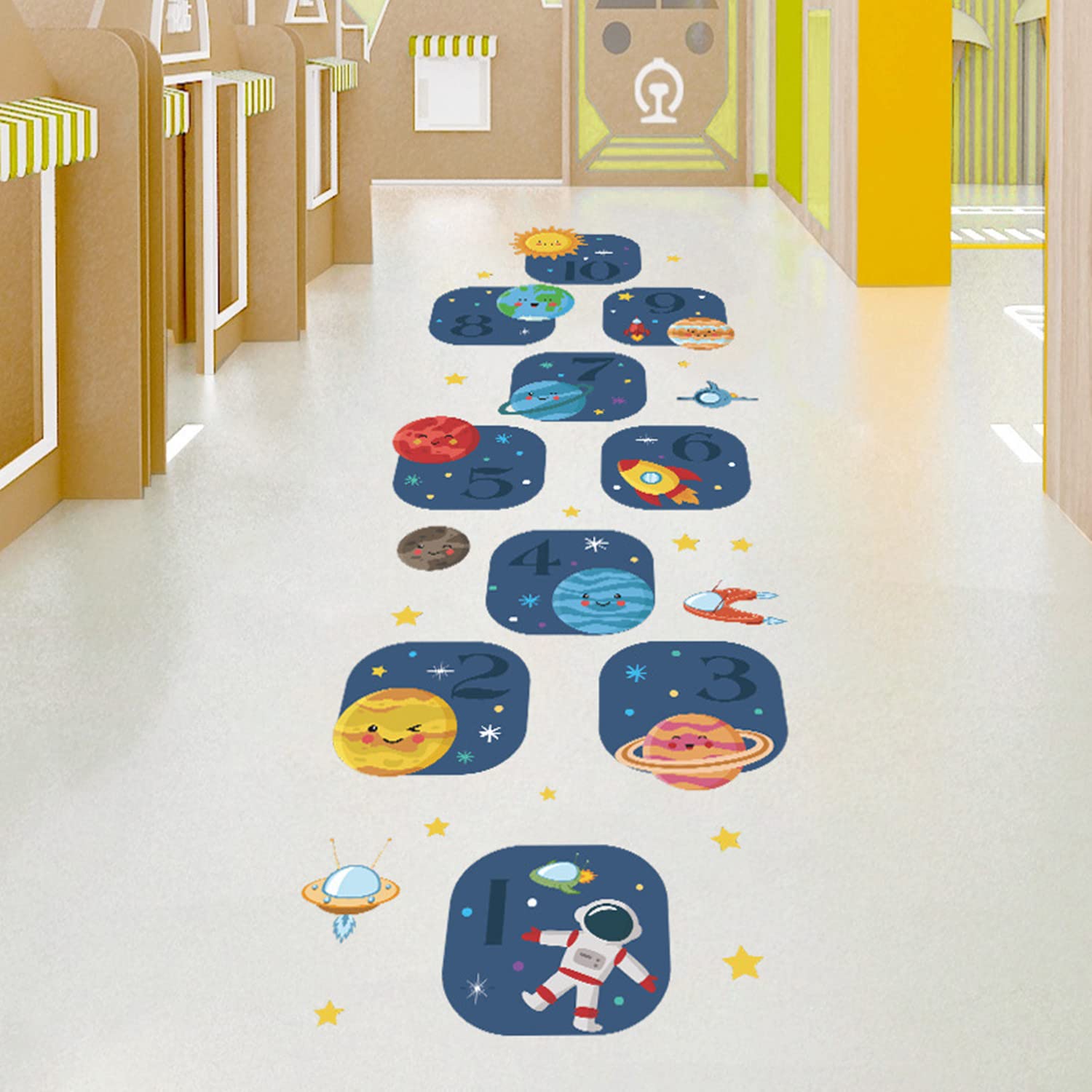 HUIGOU Digital Hopscotch Game Floor Stickers Creative Universe Number Puzzle Games Lattice Floor Wallpaper Education Puzzle Game Decals for Kids Nursery Children's Boosting Gross Motor Skills