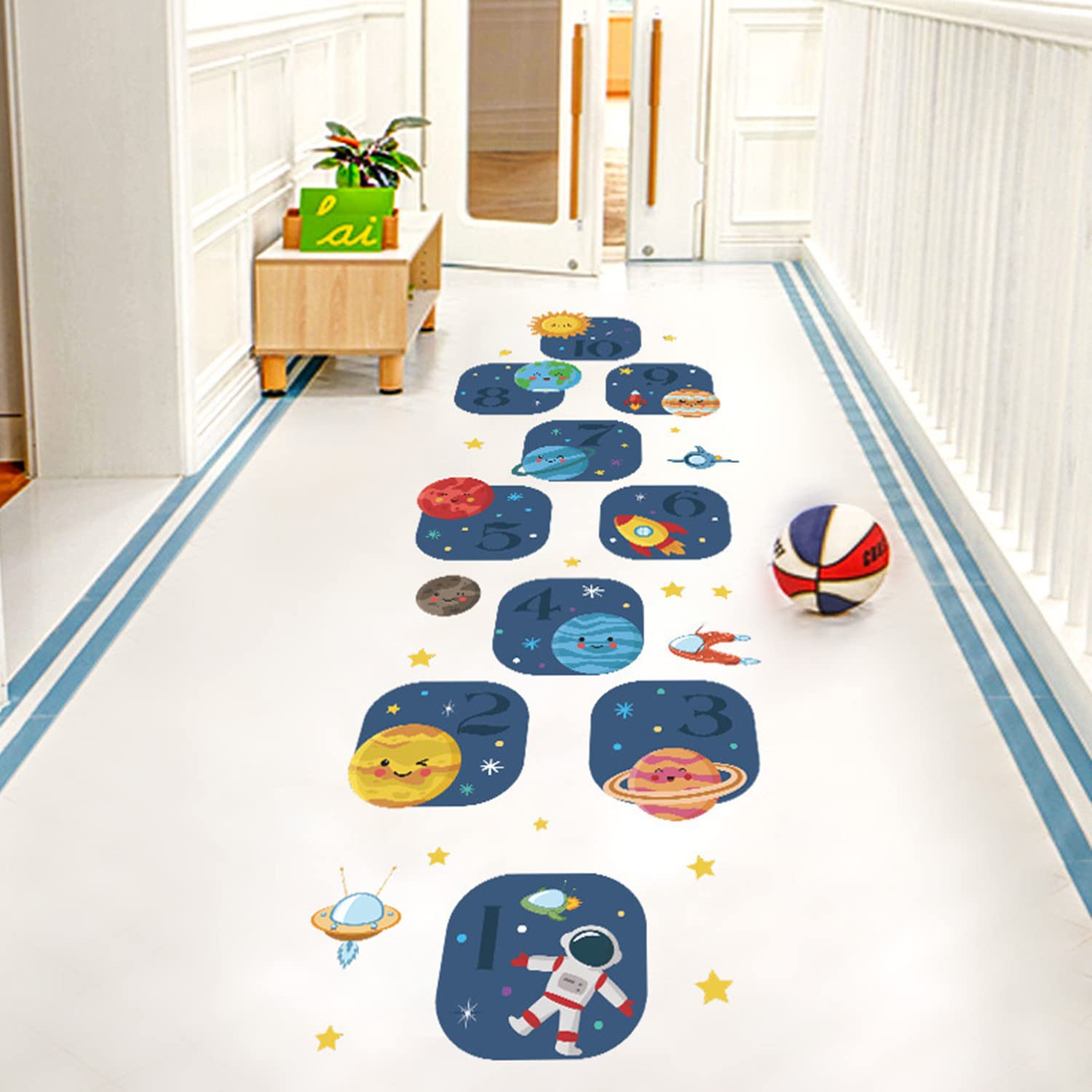 HUIGOU Digital Hopscotch Game Floor Stickers Creative Universe Number Puzzle Games Lattice Floor Wallpaper Education Puzzle Game Decals for Kids Nursery Children's Boosting Gross Motor Skills