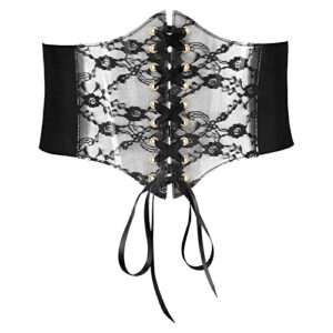 whippy women lace-up corset waist belt transparent pvc lace crochet petal elastic wide belt for dress