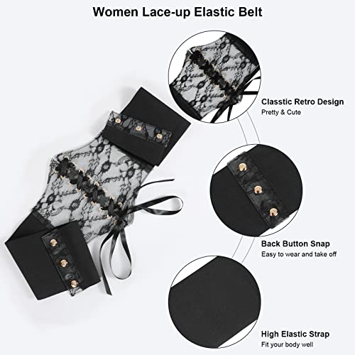 WHIPPY Women Lace-up Corset Waist Belt Transparent PVC Lace Crochet Petal Elastic Wide Belt for Dress