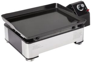 amazon basics outdoor portable 1 burner tabletop gas griddle with 18-inch enamel coated top