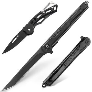 folding pocket knife for men with clip, edc knives with tanto blade, slim gentleman's knife for outdoor camping hiking, foldable box cutter everyday carry ?black?