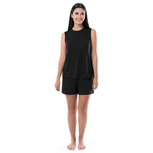 Fruit of the Loom Women's Breathable Tank Top and Short 2 Piece Sleep Set, Black, 2X