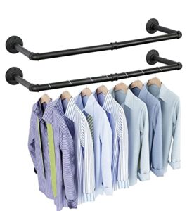 oropy industrial pipe clothes rack wall mounted set of 2, 38.4 inches heavy duty iron pipe clothing garment rail, multi-purpose clothing hanging rod for laundry room and closet storage