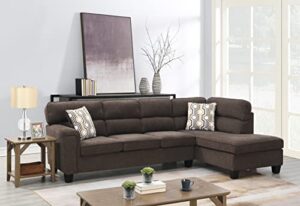 118" wide large modern upholstered l-shaped sectional sofa with 2 cushions, modern tufted micro cloth couch with soft memory foam seats, 5 seater modular sofa - chocolate brown - oliver & smith