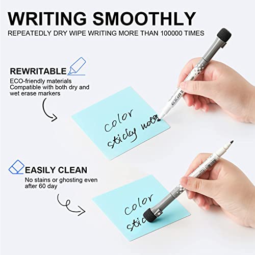 KopYoeHn Dry Erase Sticky Notes, Reusable Whiteboard, Colorful Stickers for All Smooth Surfaces, Washable, Removable, Great for Office, Home, Eco-Friendly, 4X4 inch, 12 Pack