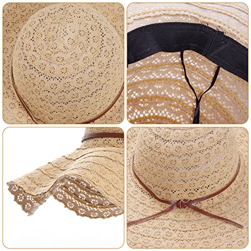 Women Sun Hat Summer Beach Straw Hat Wide Brim Foldable Cap UV UPF 50 Floppy Hat for Outdoor Travel (Khaki)