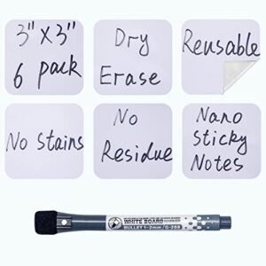 kopyoehn dry erase sticky notes, reusable whiteboard stickers for all smooth surfaces, washable and removable easy to post for office, home, classroom, 3x3 inch, 6 pack
